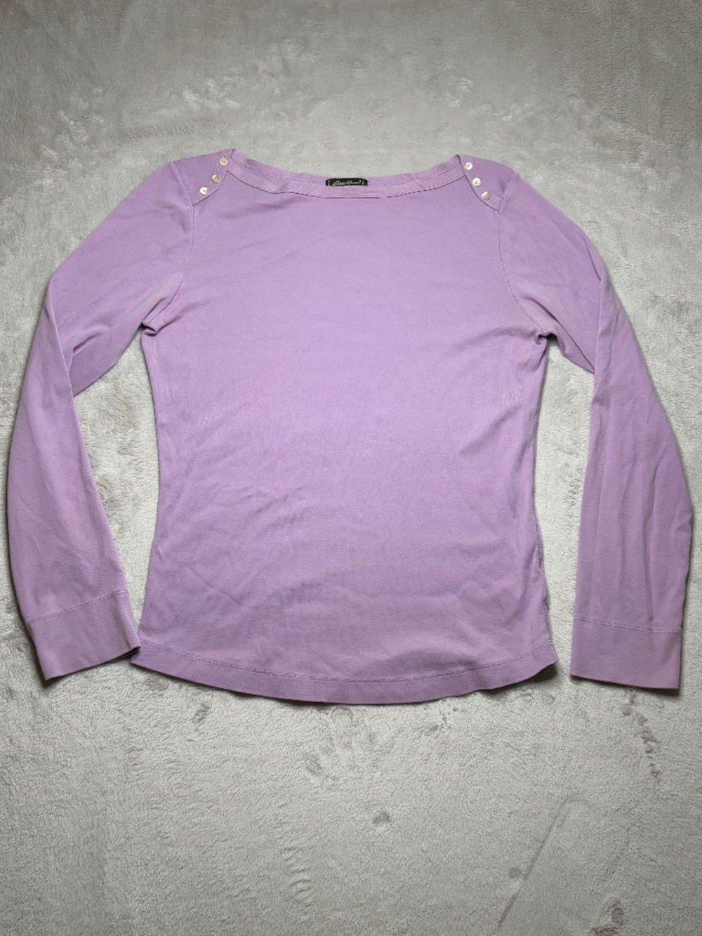 Eddie Bauer Knit Shirt Womens M Lavender Long Sleeve Shoulder Buttons Cotton Y2K